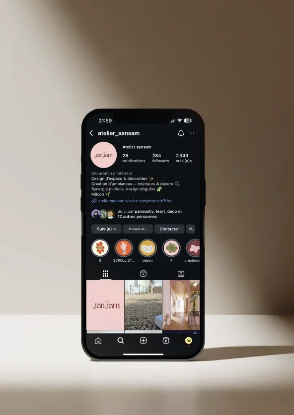 Profil Instagram Atelier SanSam sur iPhone