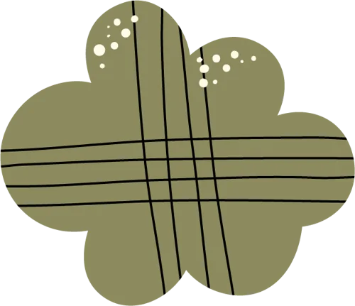 Motif dessiné au trait noir : fleur quadrillée olive