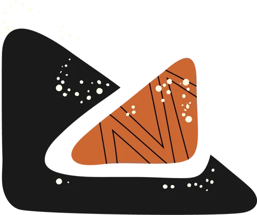Motif dessiné au trait noir : triangle mandarine et équerre noire