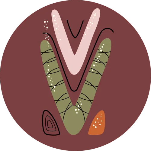 Sticker Atelier SanSam : motif en V rose et olive sur fond bordeaux