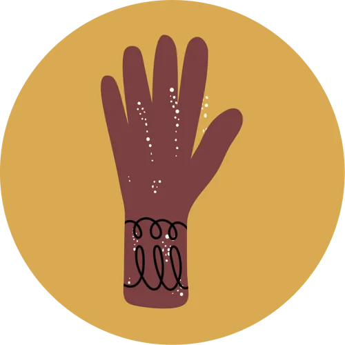 Sticker Atelier SanSam : gant bordeaux sur fond moutarde