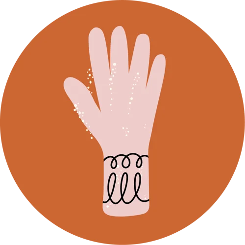 Sticker Atelier SanSam : gant rose poudré sur fond mandarine