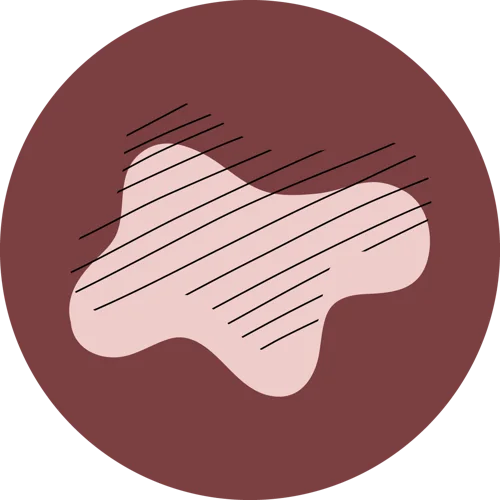 Sticker Atelier SanSam : tache rose hachurée sur fond bordeaux