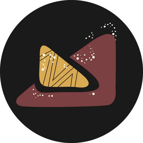 Sticker Atelier SanSam : triangle moutarde et équerre bordeaux sur fond noir