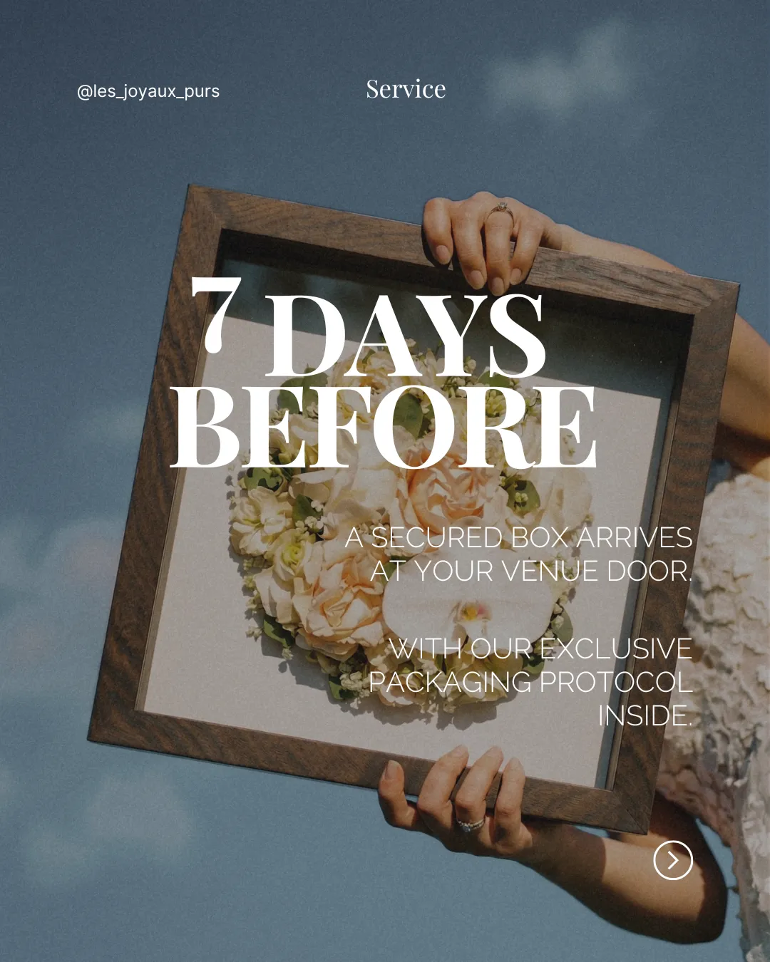 Carrousel Instagram : boîte sécurisée livrée 7 jours avant le mariage