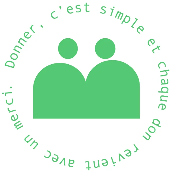Tampon MERCI vert, signature Donner, c'est simple et chaque don revient avec un merci