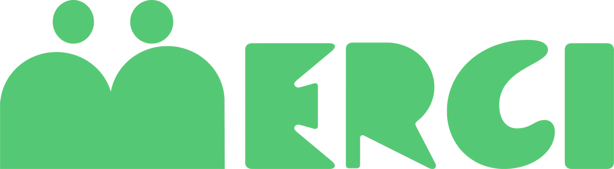 Logo MERCI vert, le M formé de deux silhouettes