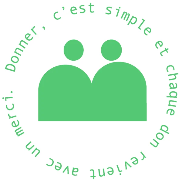 Tampon MERCI vert, deux silhouettes et signature en cercle
